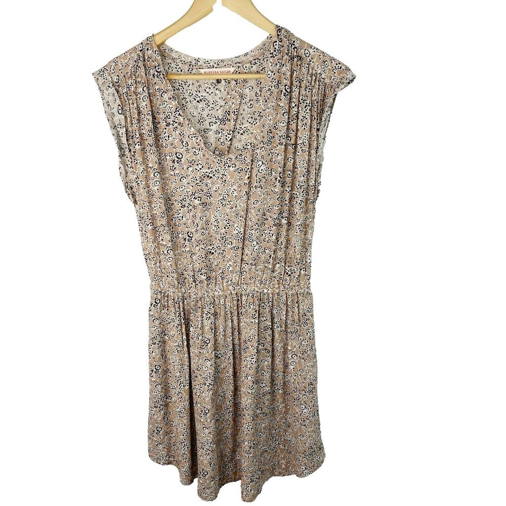 Rebecca Taylor Dress Size 6 Rayon Popover Floral Short Sleeve Open Back Pockets